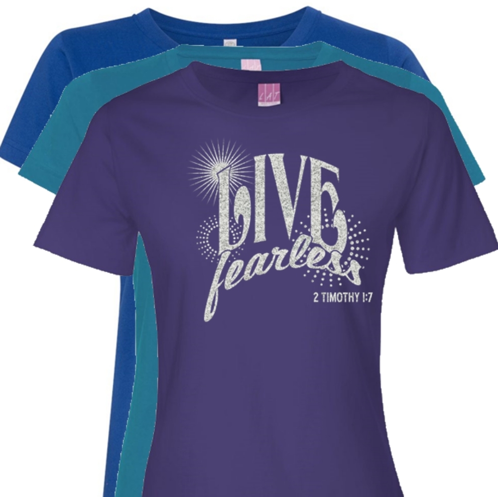 "Live Fearless" White Silver Flake Design Tee